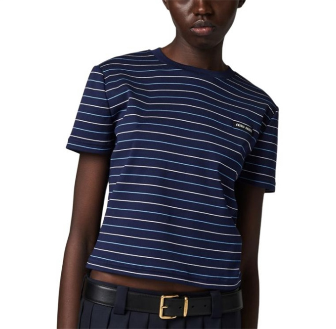9A+ quality miu miu striped cotton cropped t-shirt